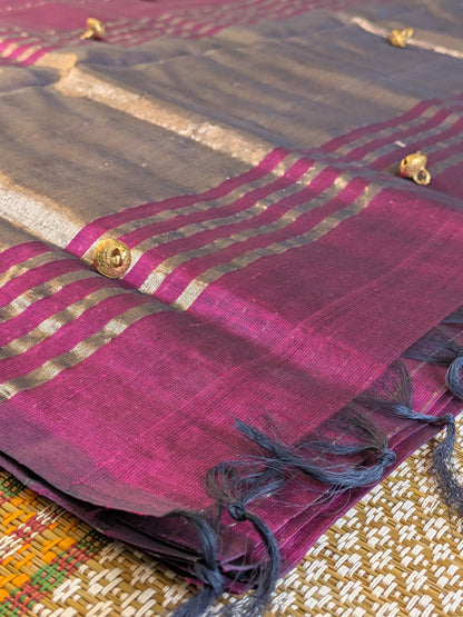 Paturu Pattu Dual Zari Metallic Stripes- Purple