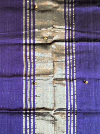 Paturu Pattu Dual Zari Metallic Stripes- Royal Blue