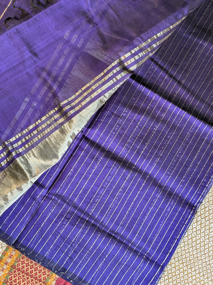 Paturu Pattu Dual Zari Metallic Stripes- Royal Blue