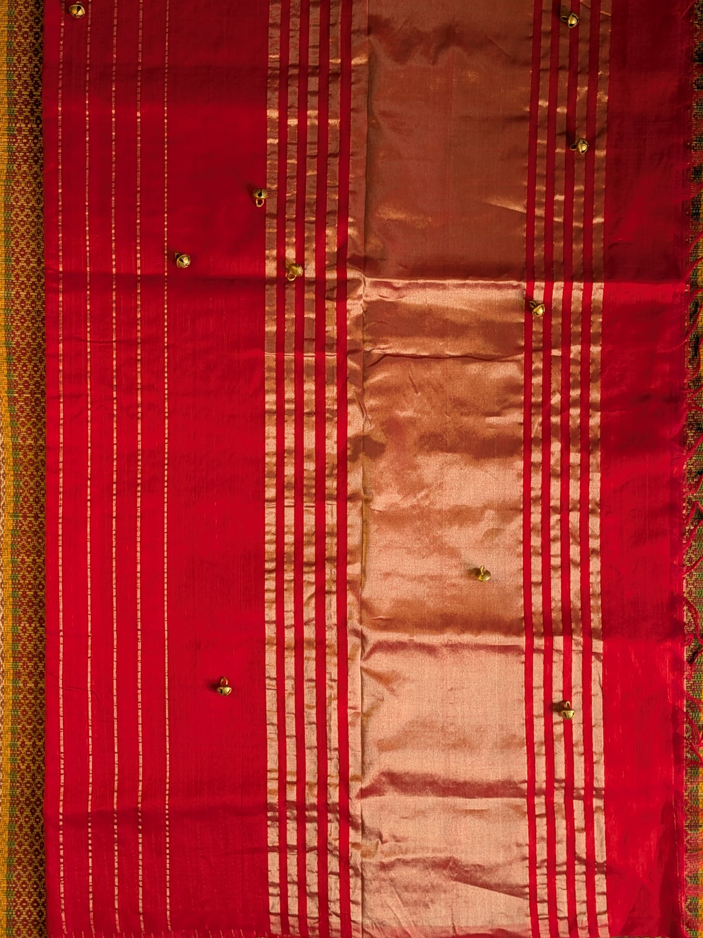 Paturu Pattu Dual Zari Metallic Stripes- Red