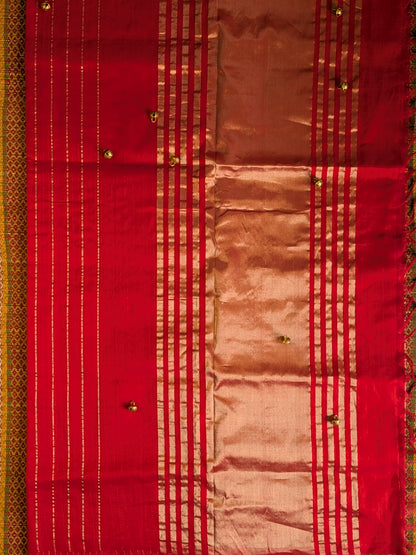 Paturu Pattu Dual Zari Metallic Stripes- Red