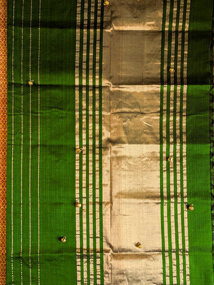 Paturu Pattu Dual Zari Metallic Stripes- Bottle Green