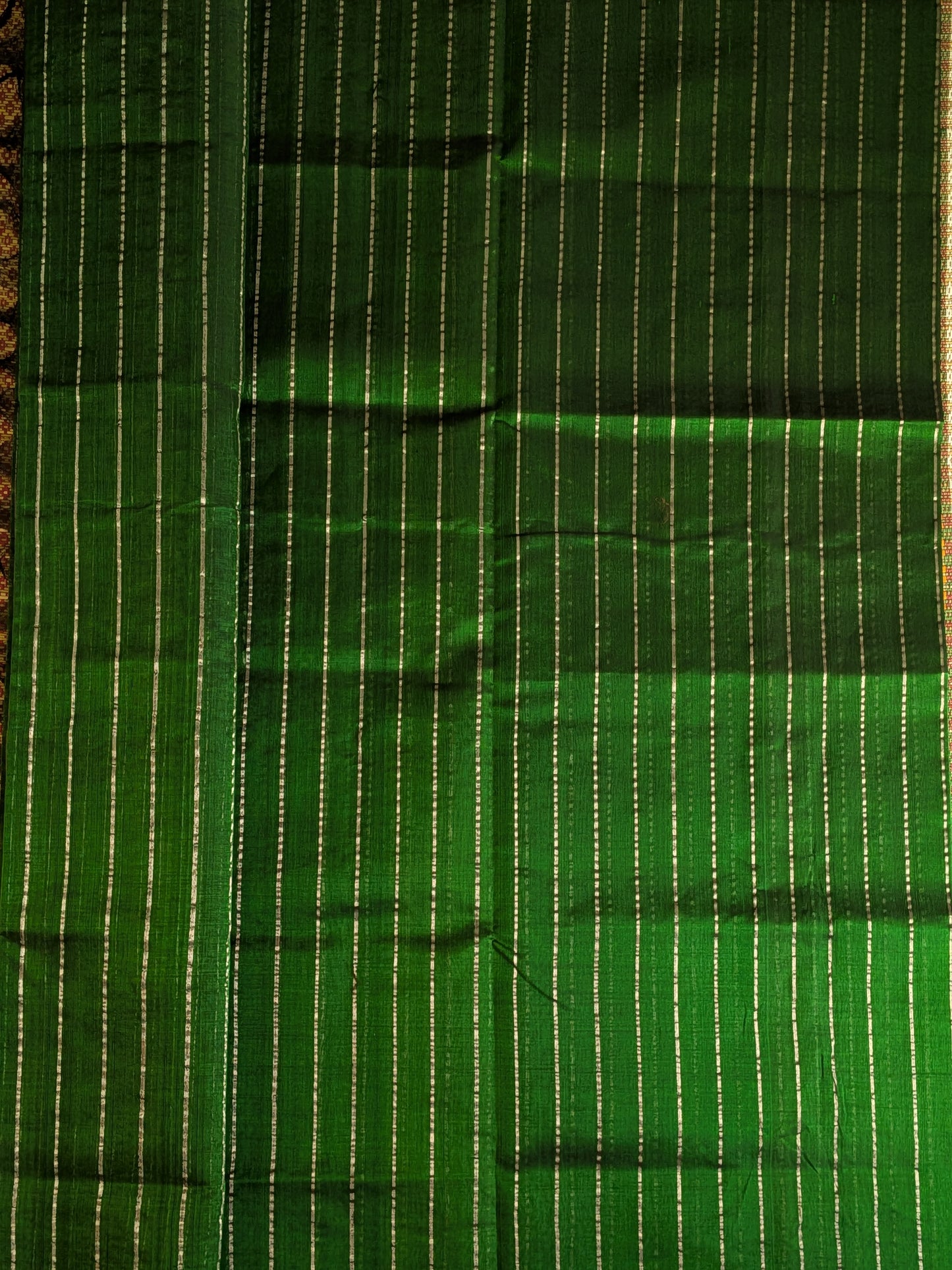 Paturu Pattu Dual Zari Metallic Stripes- Bottle Green