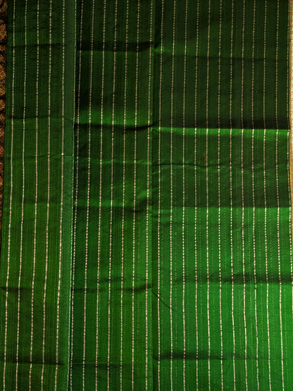 Paturu Pattu Dual Zari Metallic Stripes- Bottle Green