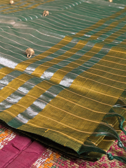 Paturu Pattu Checkered Borderless Saree- Tissue green
