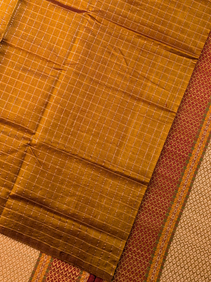 Paturu Pattu Checkered Borderless Saree- Tissue Gold