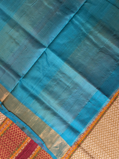 Paturu Ikkat 3 Colour Saree- Blue, Orange, Yellow