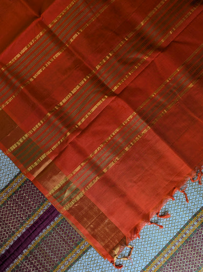 Paturu Ikkat 3 Colour Saree- Orange, Green, Yellow