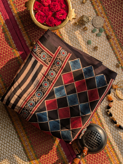Ajrakh Modal saree- Stripes