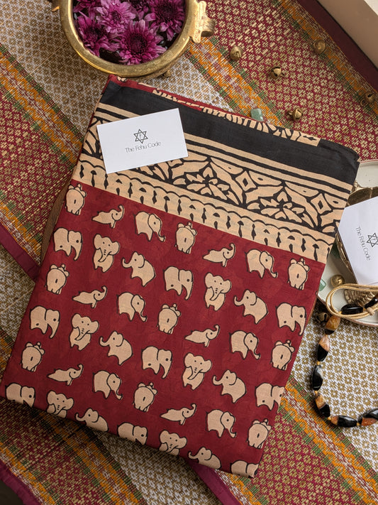 Bagru Hand Block Cotton Saree- Elephant