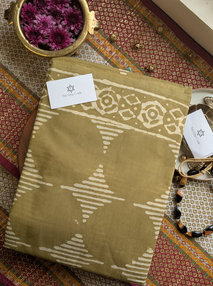 Bagru Hand Block Cotton Saree-Geometry
