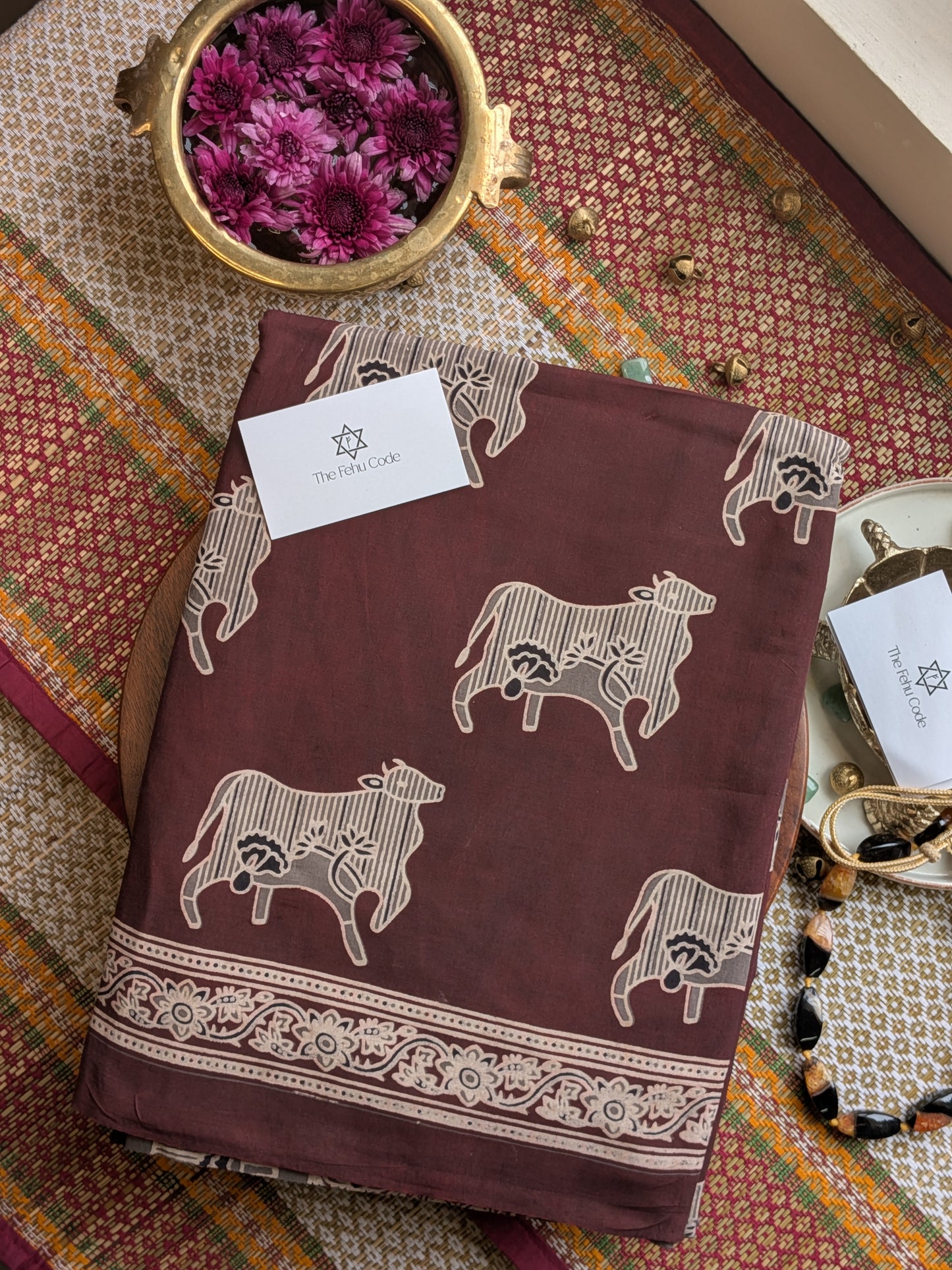 Bagru Hand Block Cotton Saree- Pichwai