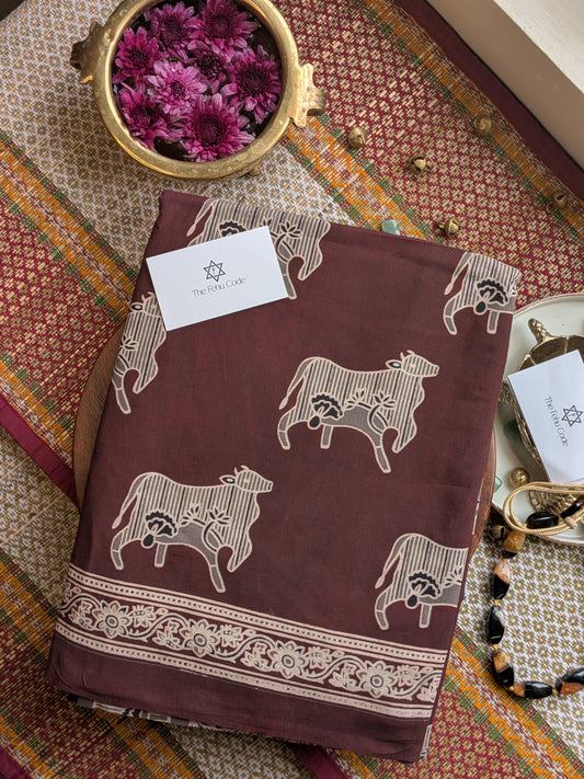 Bagru Hand Block Cotton Saree- Pichwai