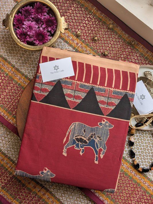 Bagru Hand Block Cotton Saree-Pichwai