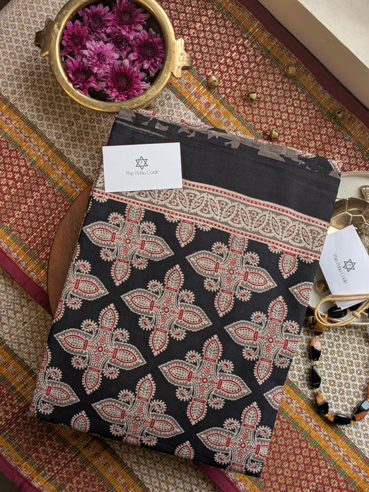 Bagru Hand Block Cotton Saree- Floral