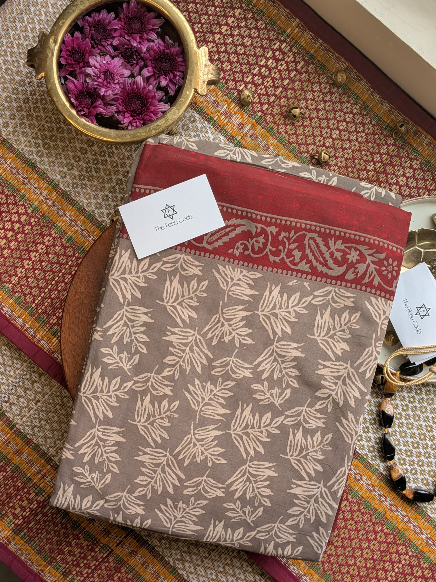Bagru Hand Block Cotton Saree-Floral