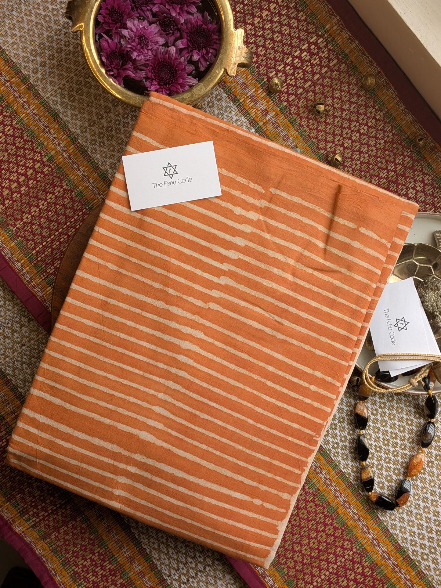 Bagru Hand Block Cotton Saree-Stripes