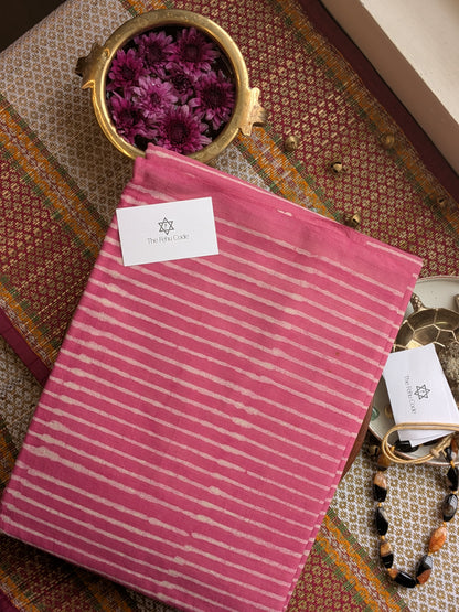 Bagru Hand Block Cotton Saree- stripes
