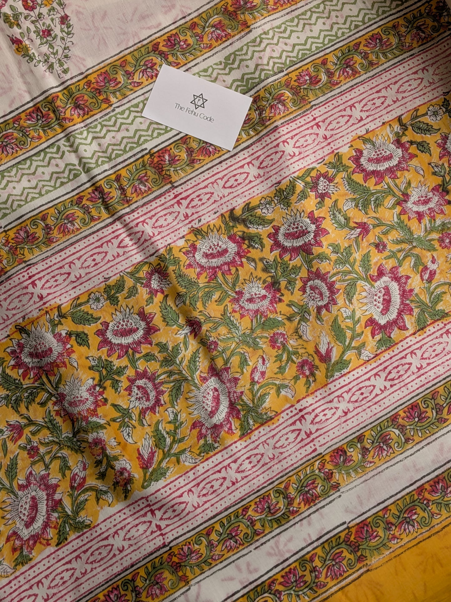 Bagru Hand Block Cotton Saree- White Floral