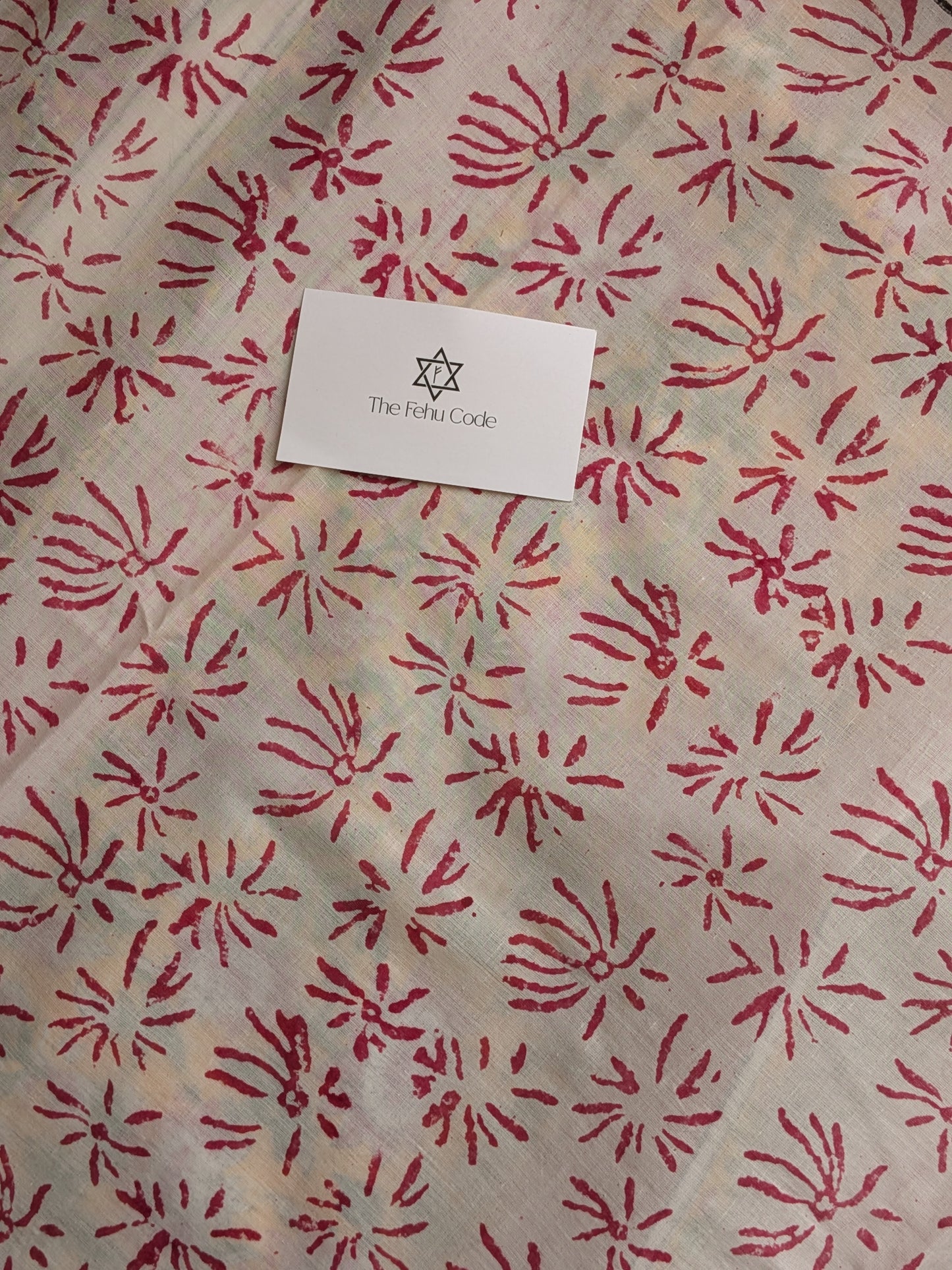 Bagru Hand Block Cotton Saree- White Floral