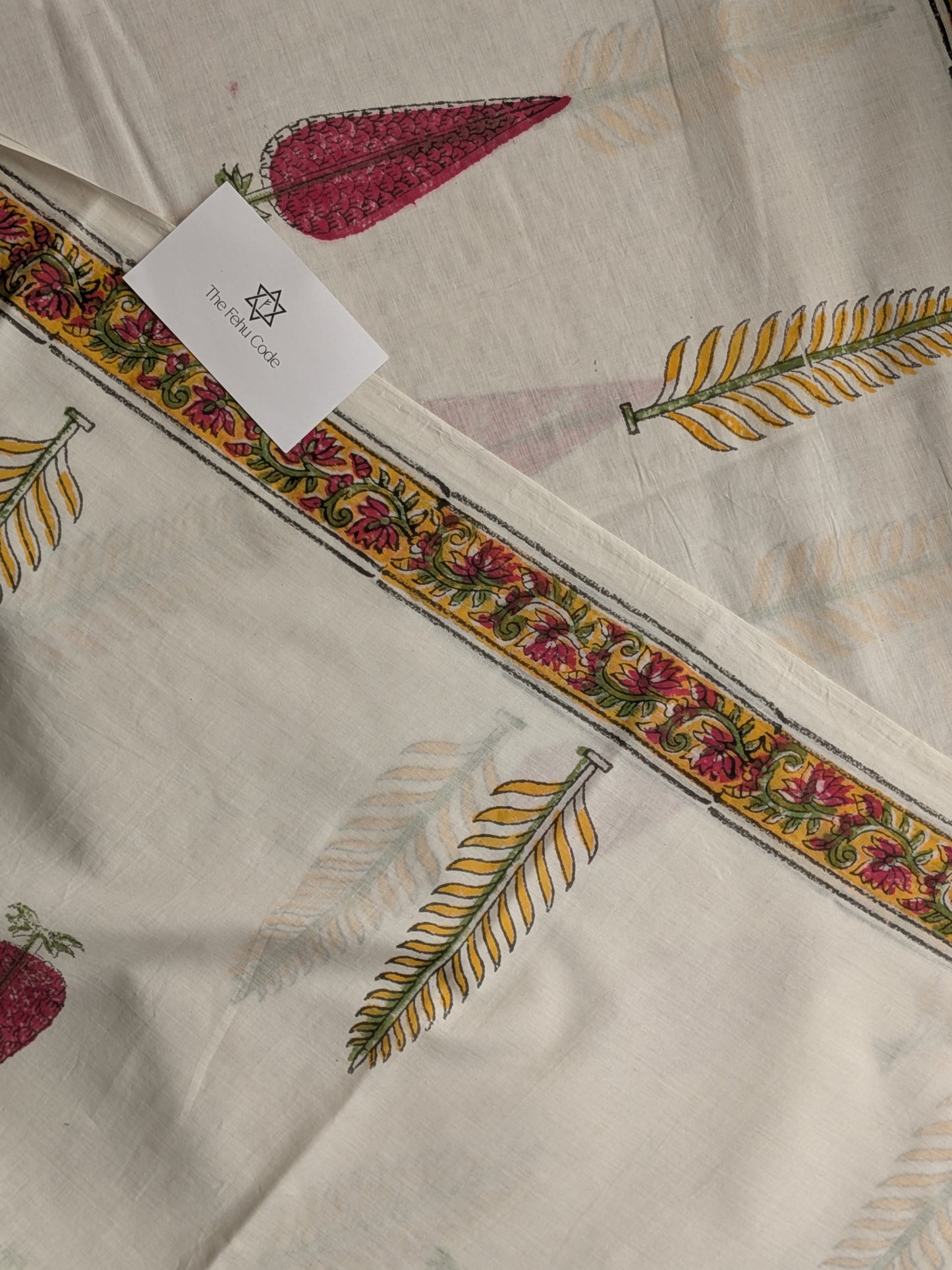 Bagru Hand Block Cotton Saree- White Floral