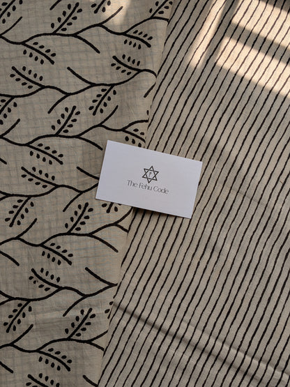 Bagru Hand Block Cotton Saree- Geometry