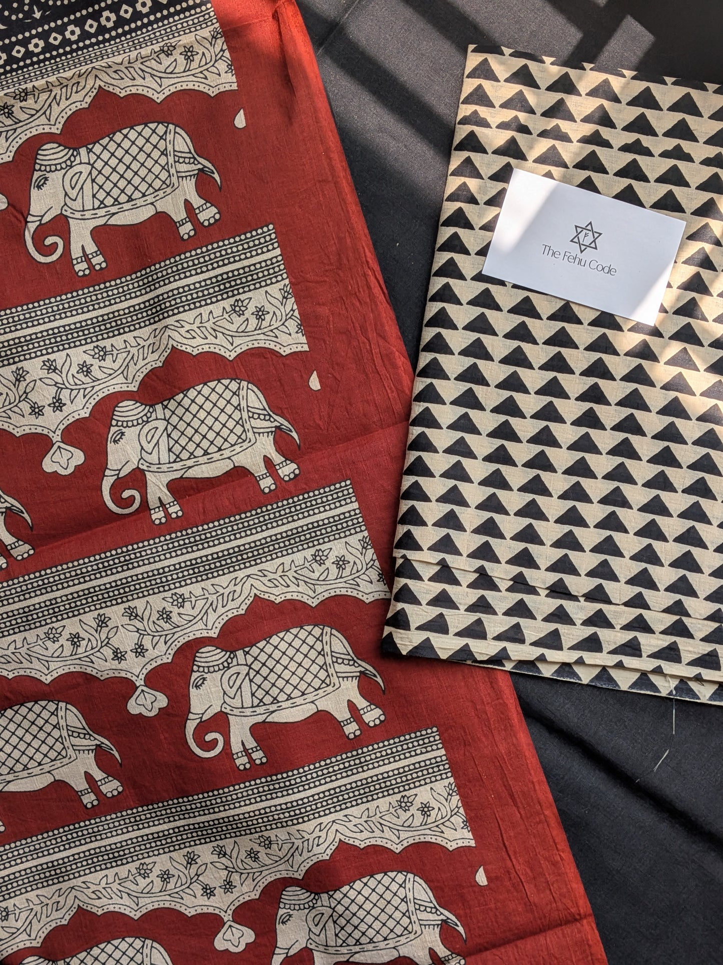 Bagru Hand Block Cotton Saree- Elephant Border