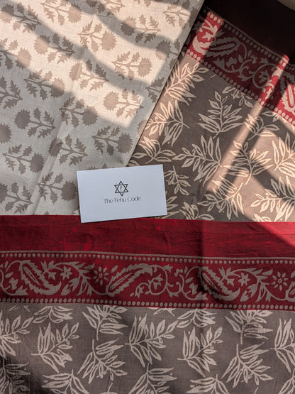 Bagru Hand Block Cotton Saree-Floral