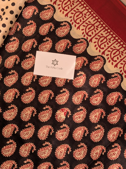 Bagru Hand Block Saree- Paisley Buta