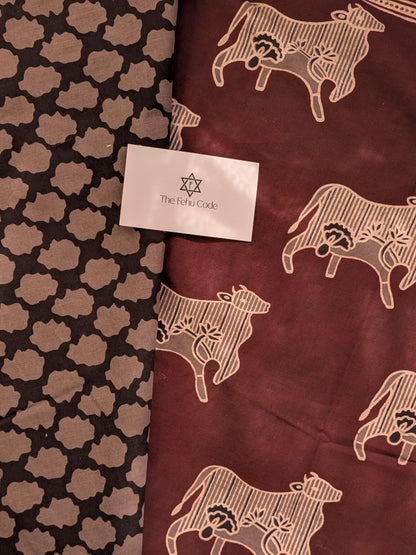 Bagru Hand Block Cotton Saree- Pichwai