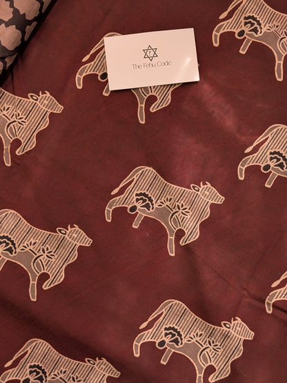Bagru Hand Block Cotton Saree- Pichwai