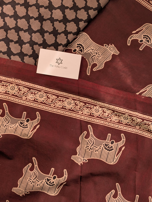 Bagru Hand Block Cotton Saree- Pichwai