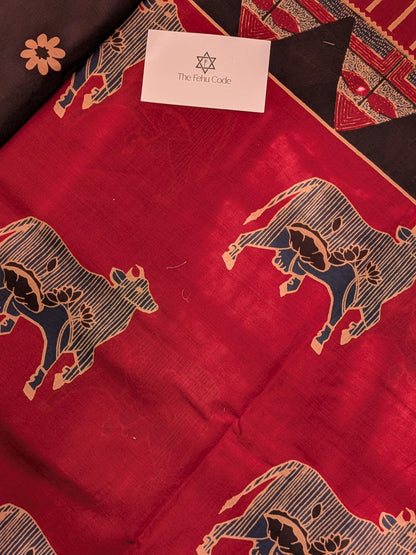 Bagru Hand Block Cotton Saree-Pichwai