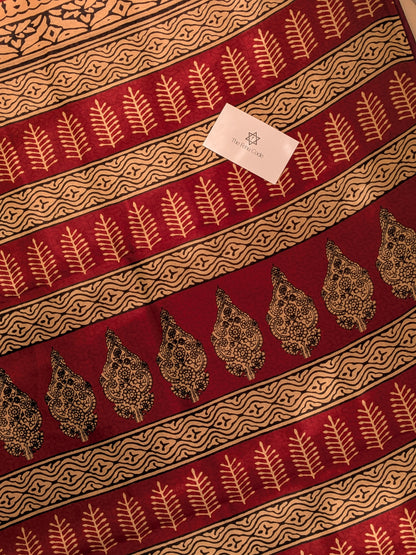 Bagru Hand Block Cotton Saree- Elephant