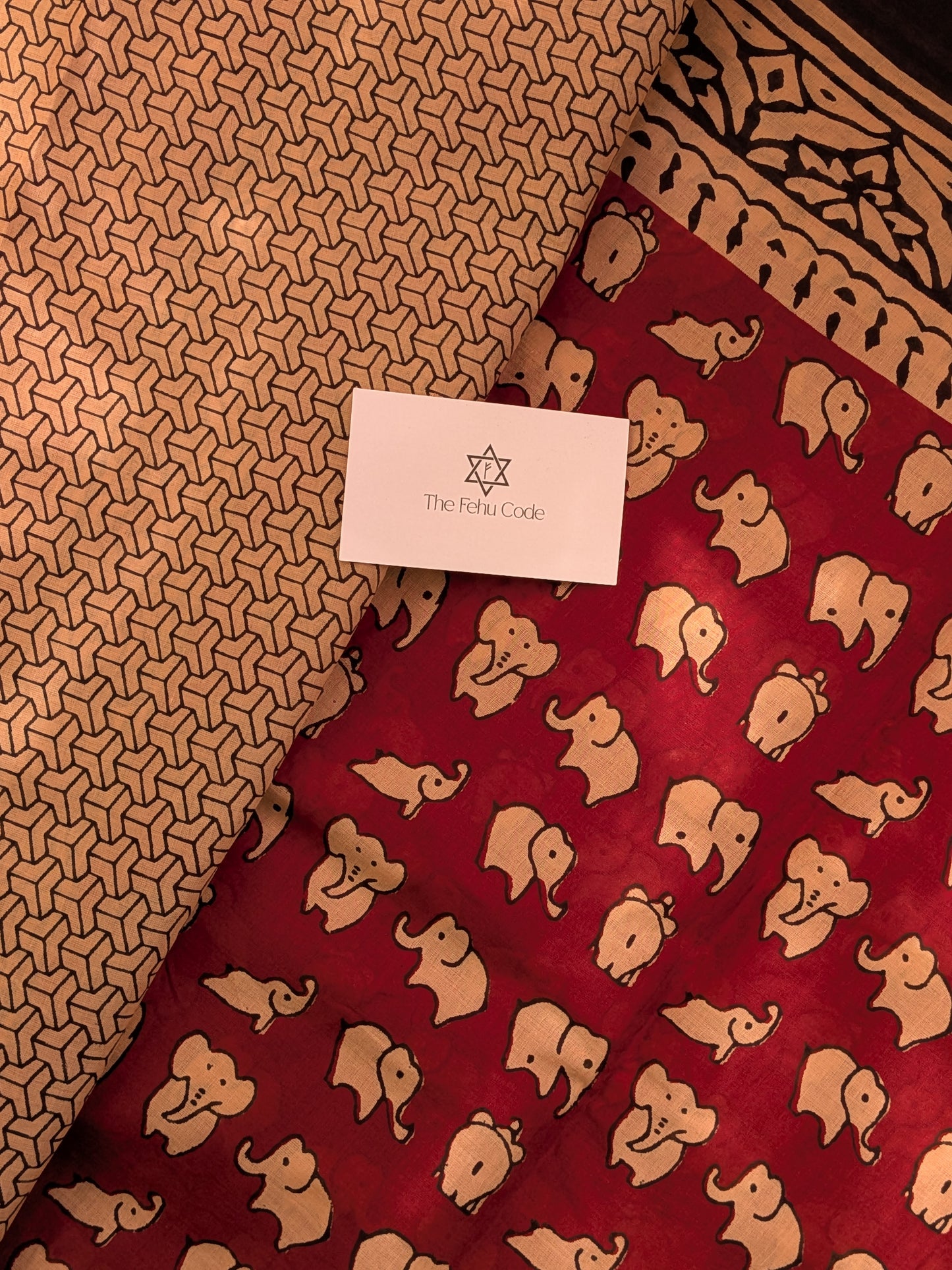 Bagru Hand Block Cotton Saree- Elephant