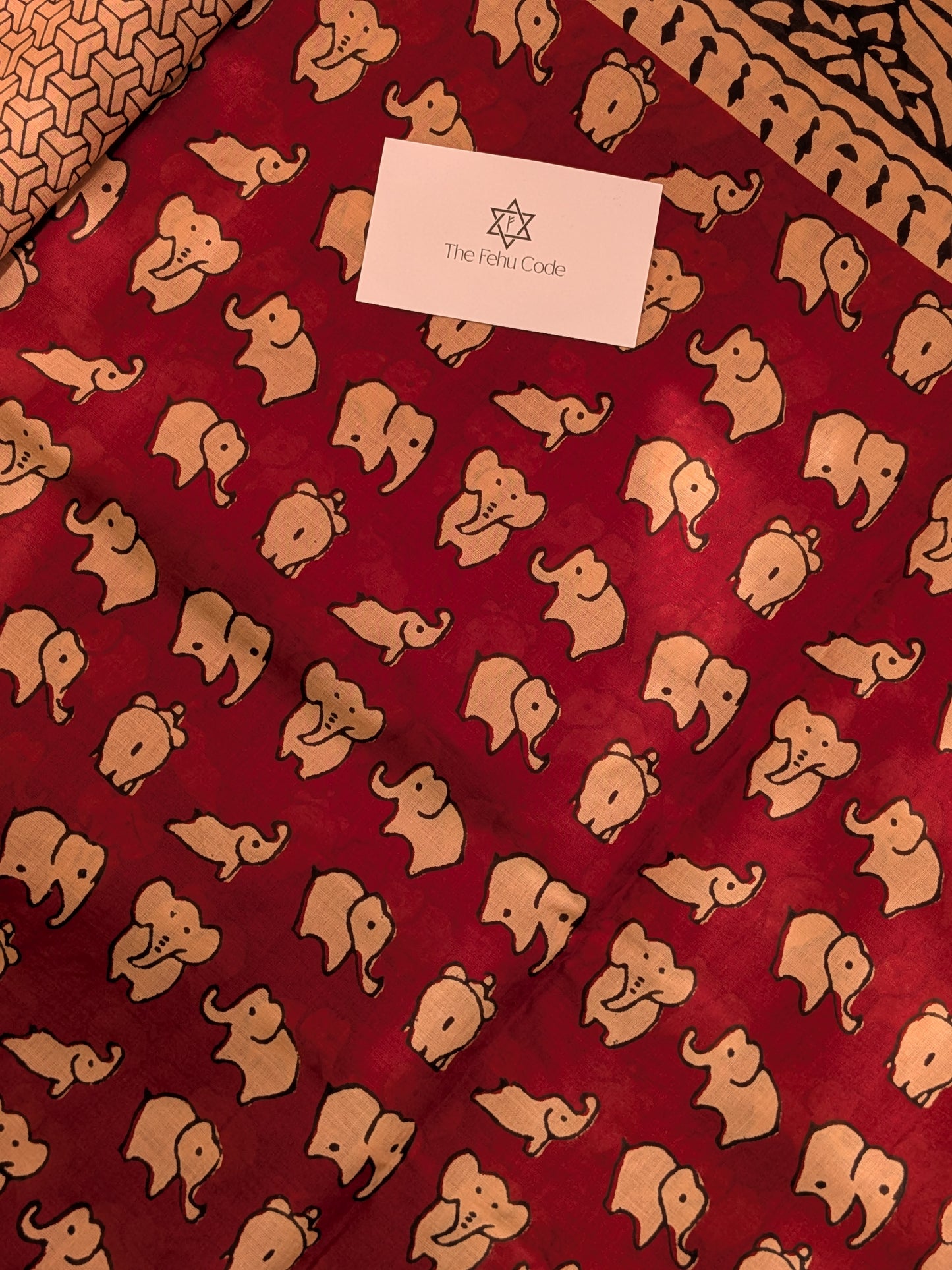 Bagru Hand Block Cotton Saree- Elephant