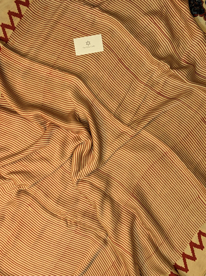 Ajrakh Modal Stripes Red Saree