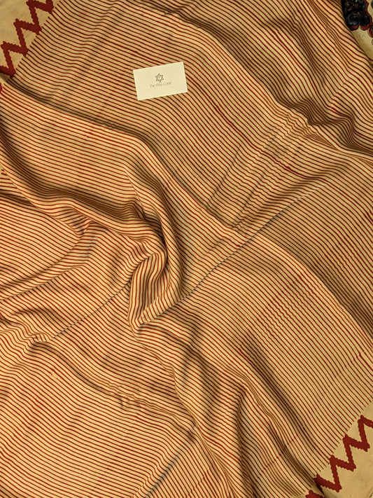 Ajrakh Modal Stripes Red Saree