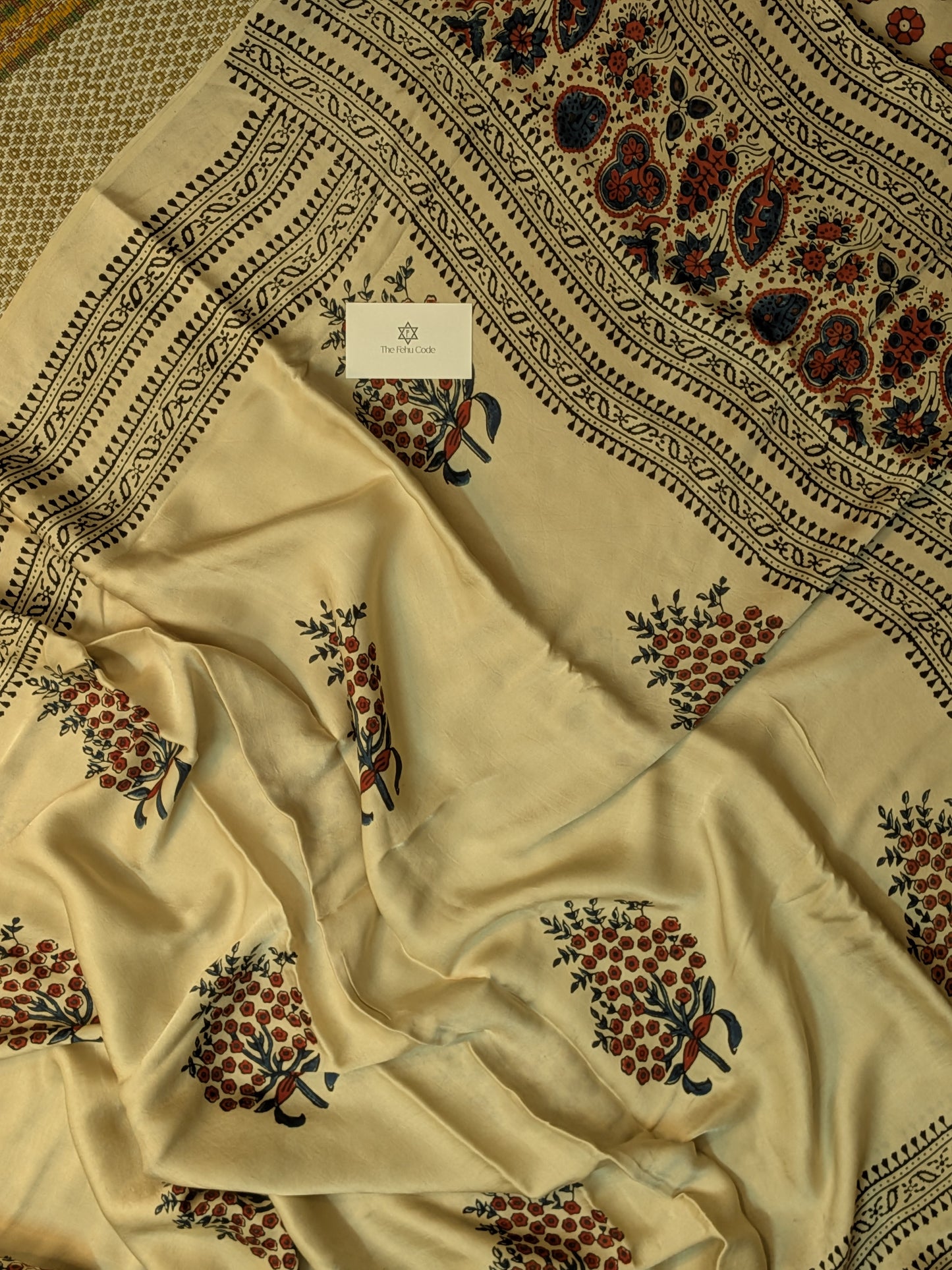 Ajrakh Modal Floral- Off-white