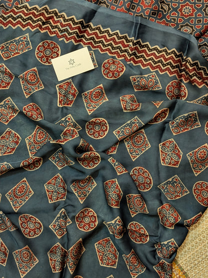 Ajrakh Modal Saree- Blue