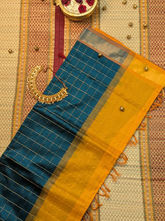 Paturu Pattu Ikkat Border_Blue & Yellow