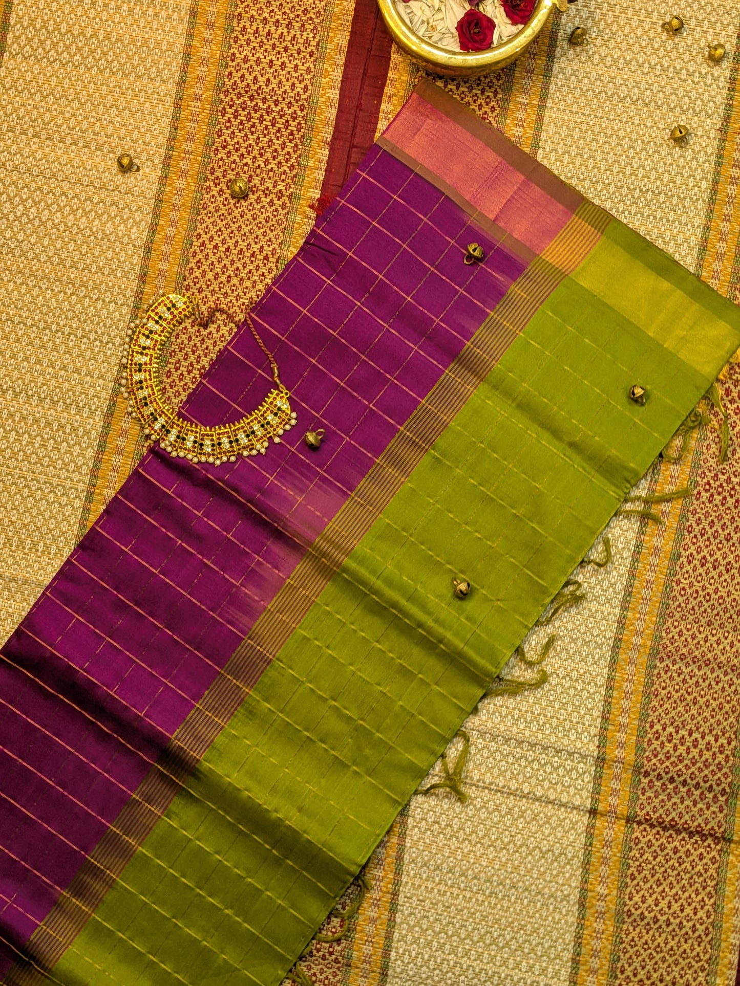 Paturu Pattu Ikkat Border_Purple & Pista Green