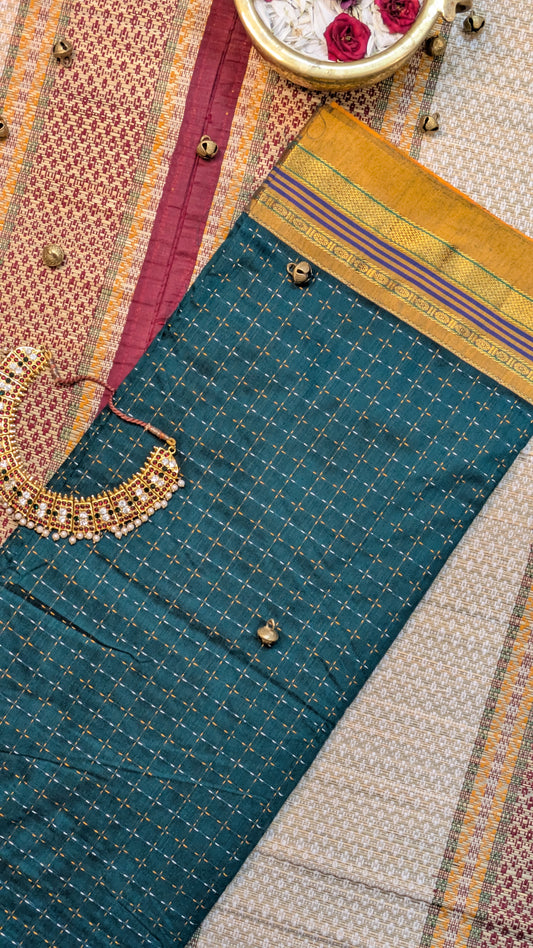 Ilkal Cotton Saree_Bottle Green