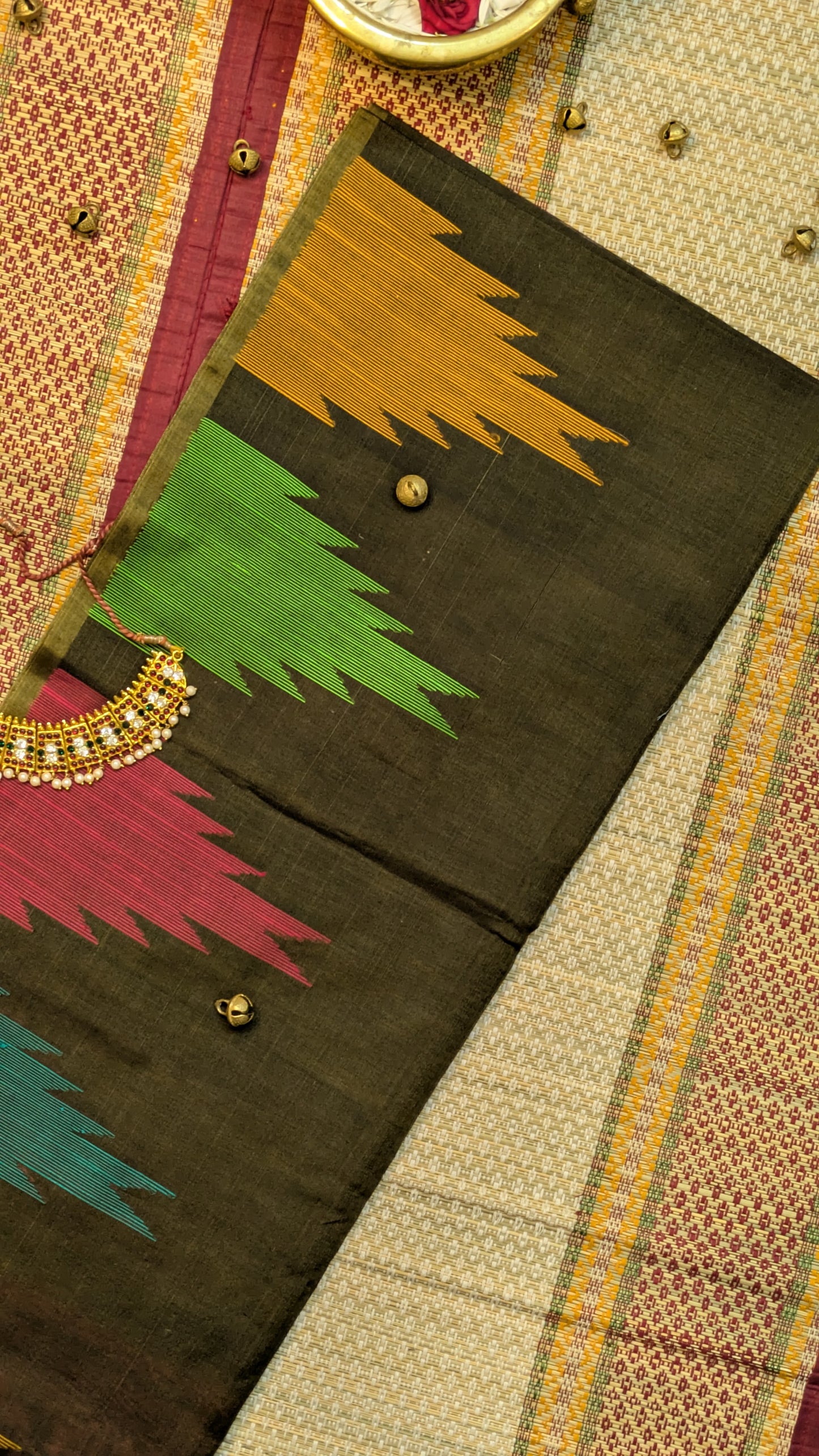 Olive Green Kanjeevaram Cotton Saree