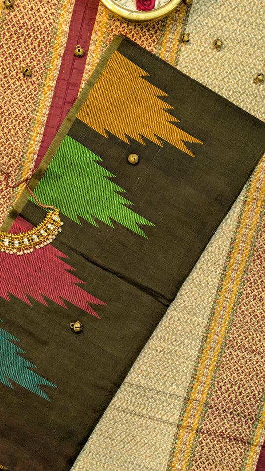 Olive Green Kanjeevaram Cotton Saree