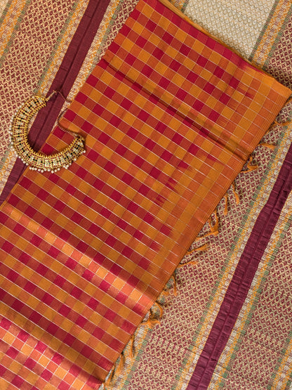 Paturu Pattu Checkered Borderless Saree