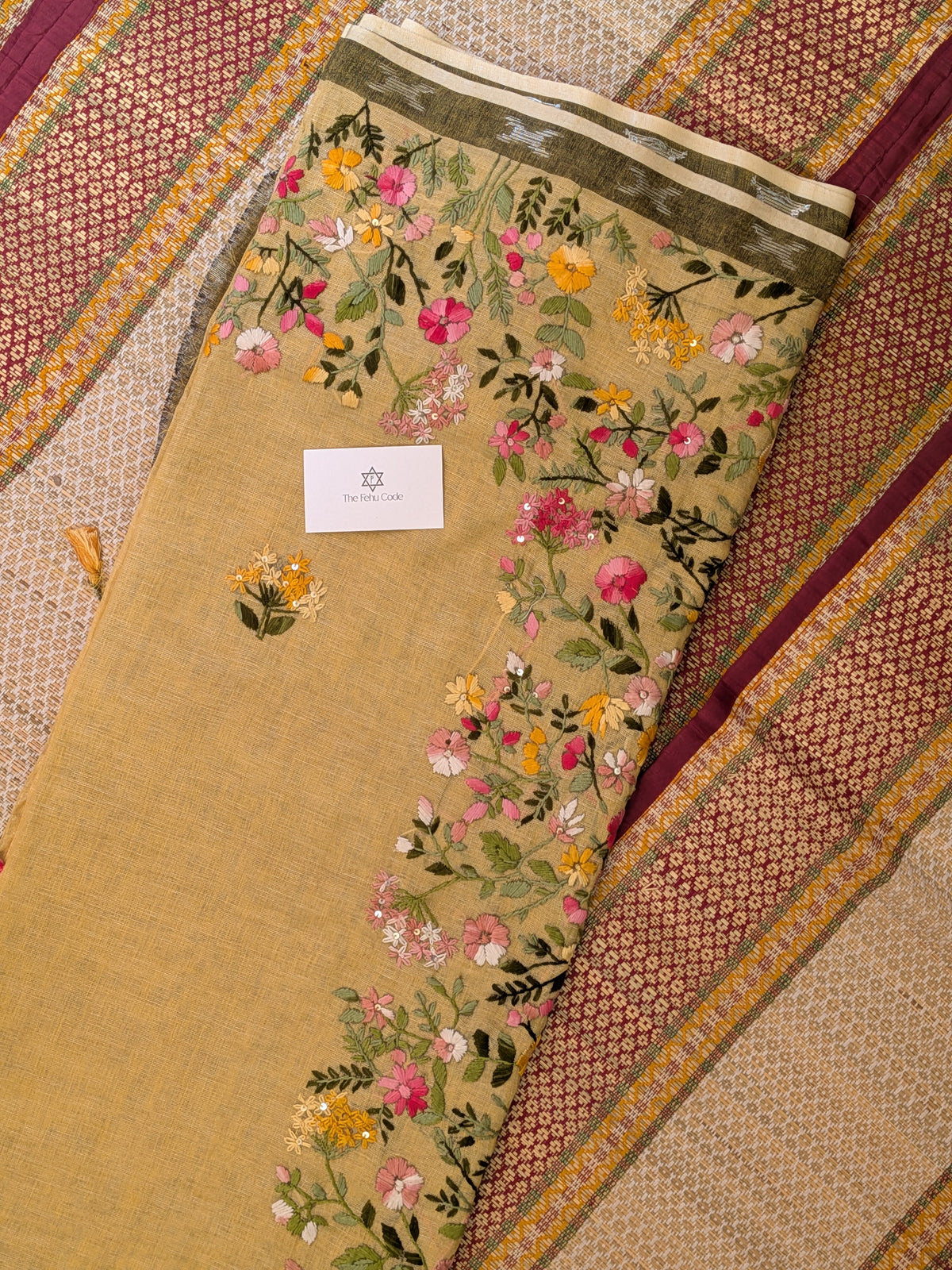 Tissue Lenin Ikkat Border- Yellow