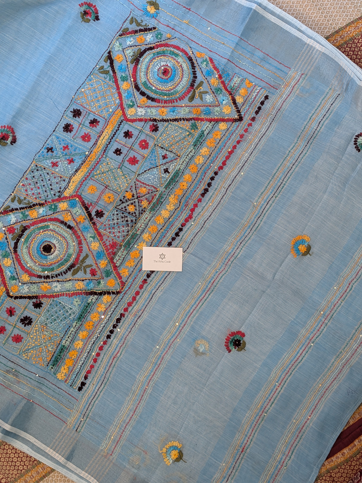 Tissue Linen Lambadi Embroidery Saree- Sky Blue