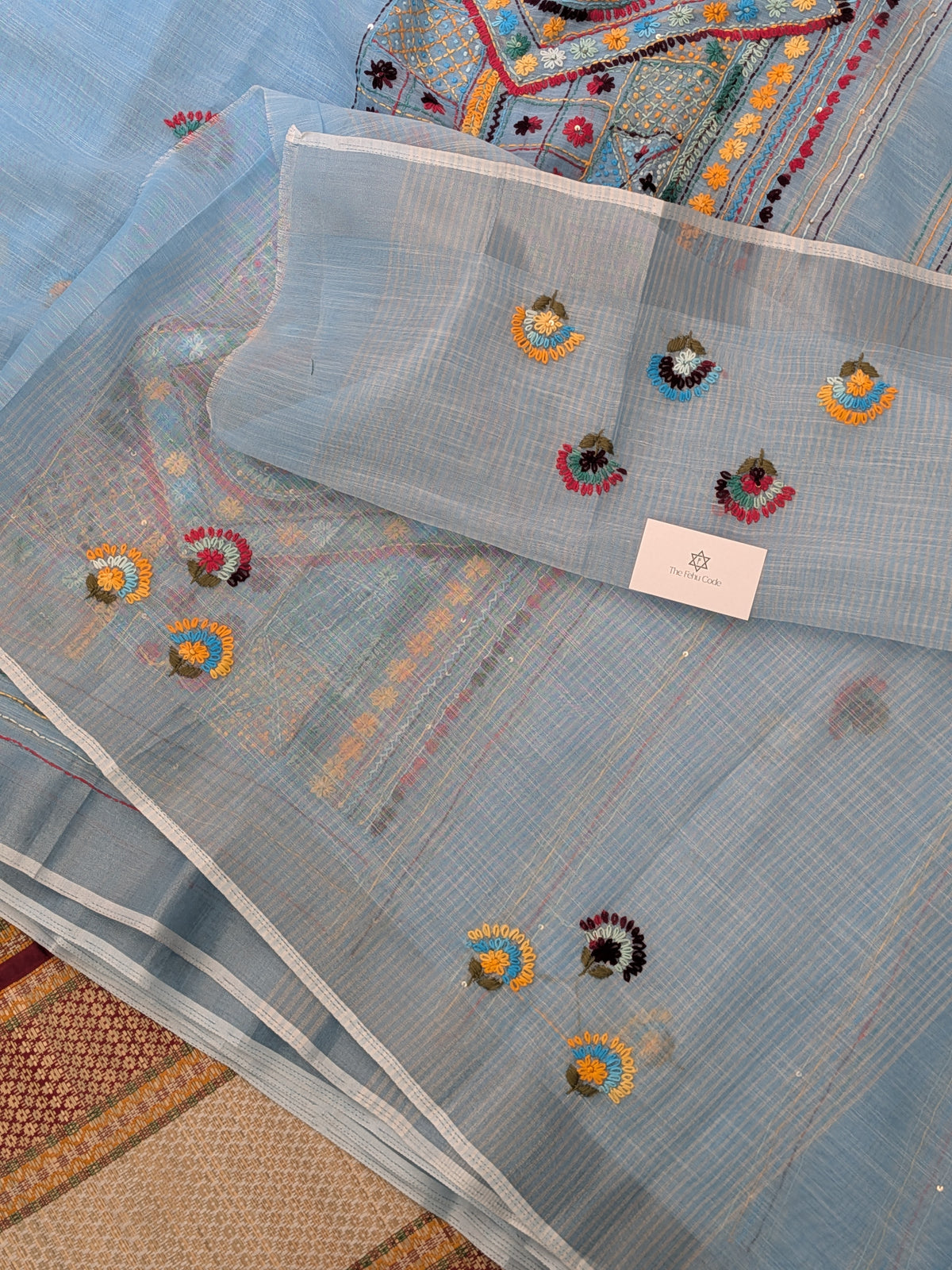 Tissue Linen Lambadi Embroidery Saree- Sky Blue