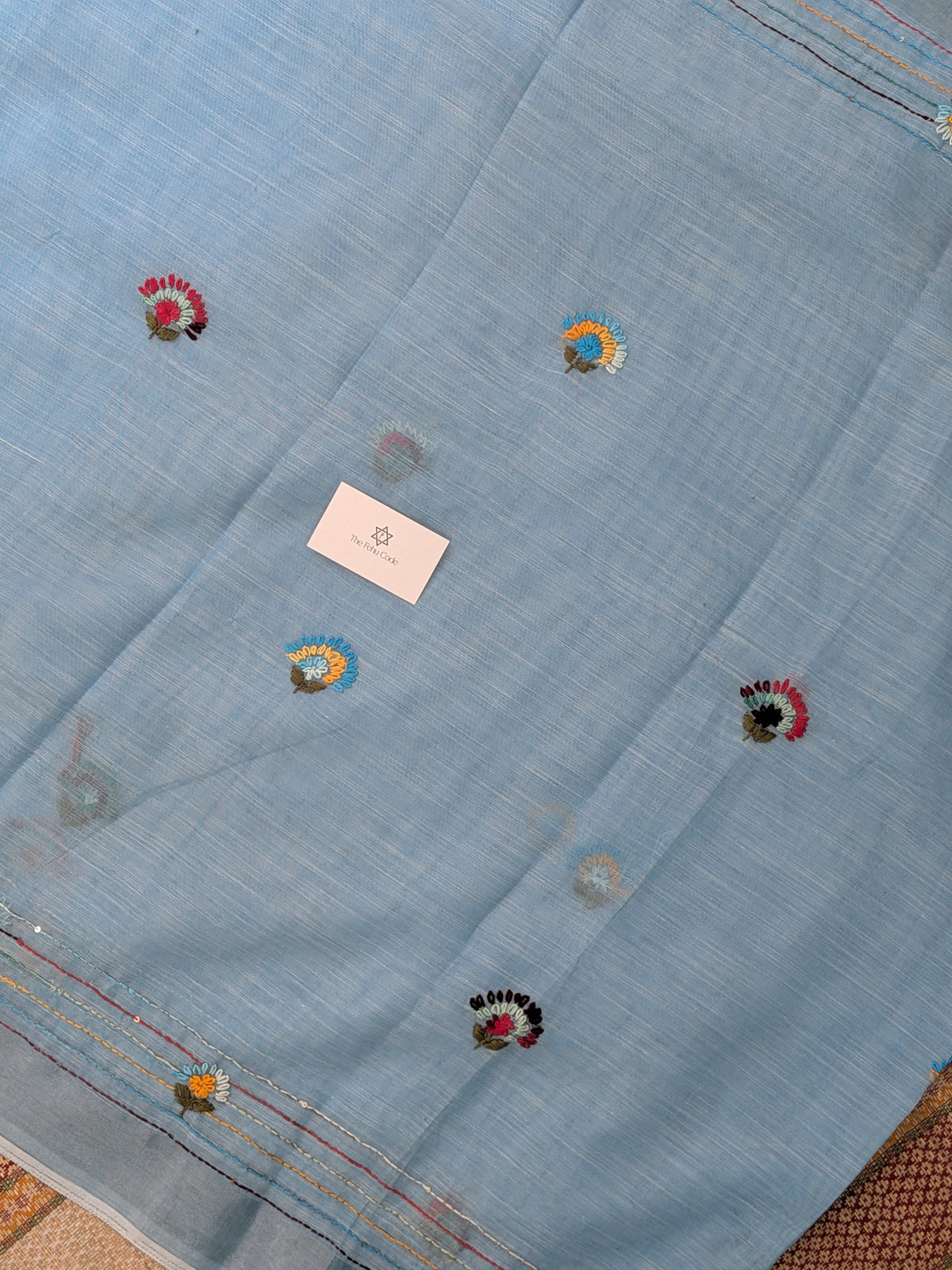 Tissue Linen Lambadi Embroidery Saree- Sky Blue